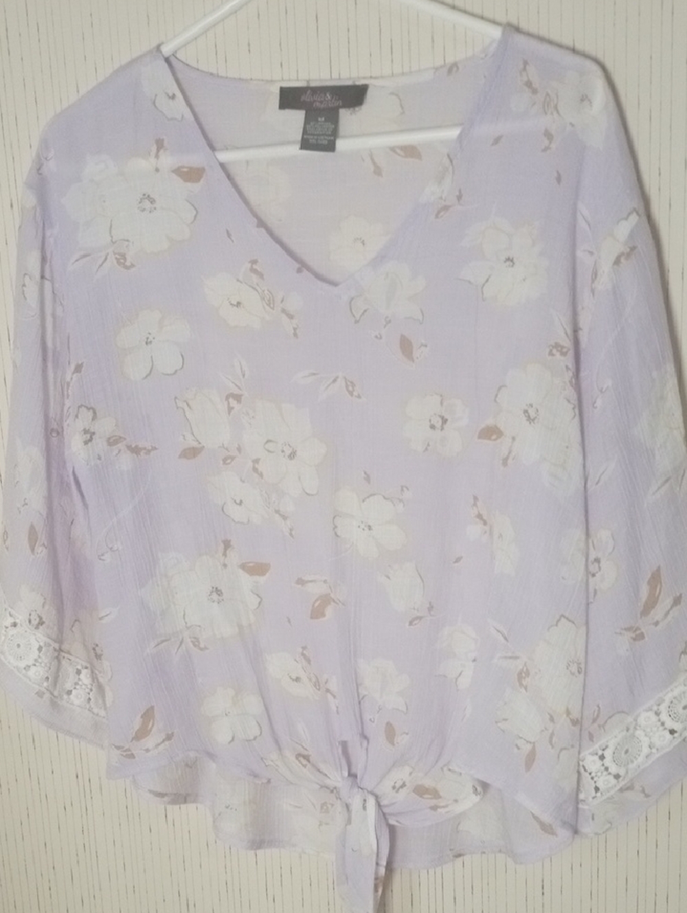 Alice &Martin Avenue Lavender Floral V-Neck Tie-Front Blouse